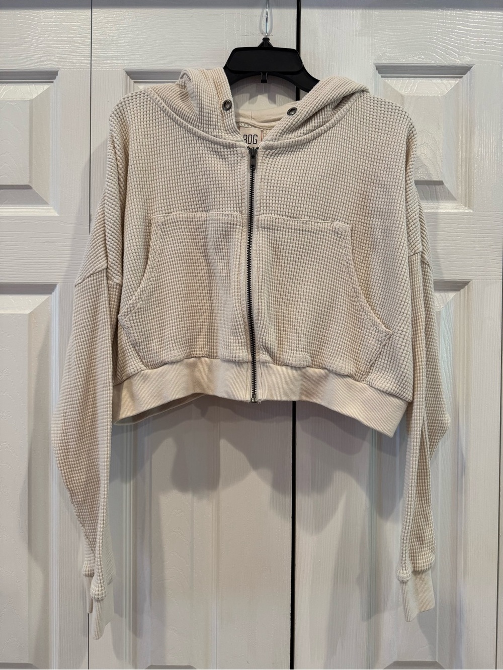 Urban Outfitters BDG Cream Leah Waffle Knit Zip Up Hoodie Sweatshirt